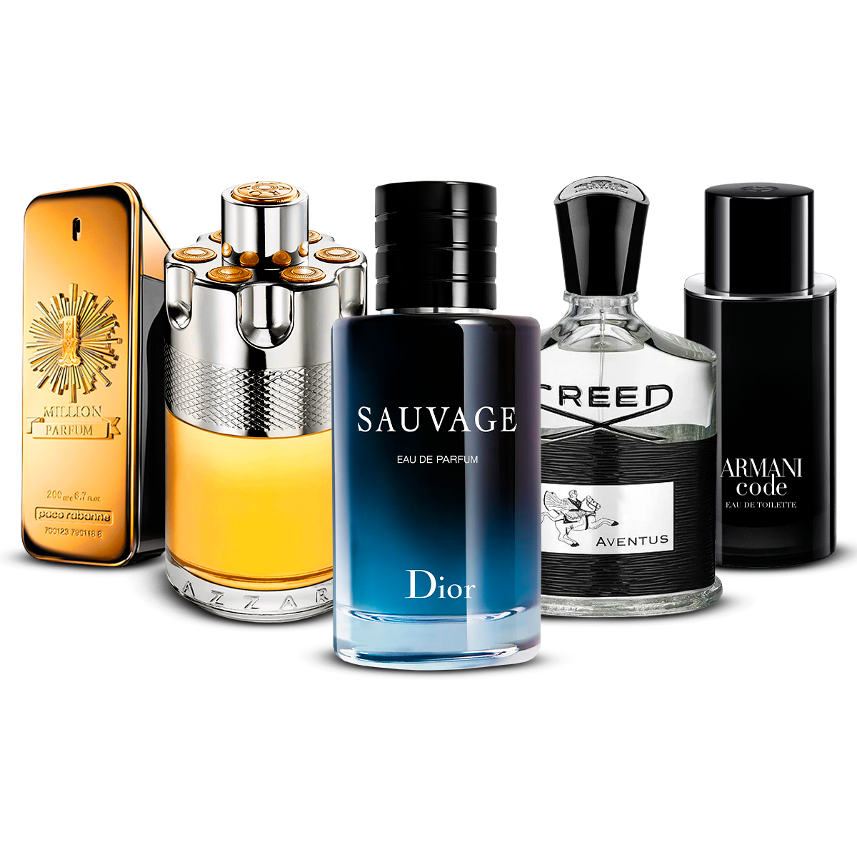 Set di 5 profumi – 1 Million, Azzaro Wanted, Sauvage, Creed Aventus e Armani Code